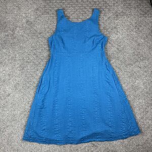J Crew Dress Womens 4 Blue Textured Sleeveless Button Back Fit Flare Pockets